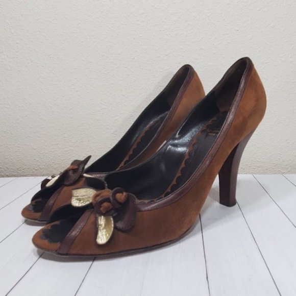 Vtg Moschino Cheap and Chic Suede Peep Bow Pumps - Picture 11 of 15